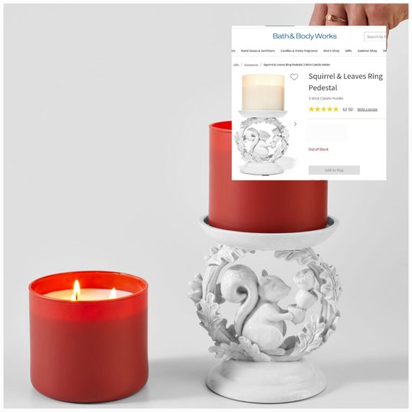 'BATH & BODY WORKS' CERAMIC PEDESTAL 'WOODLAND CREATURES' 3~WICK CANDLE STAND - Picture 14 of 15